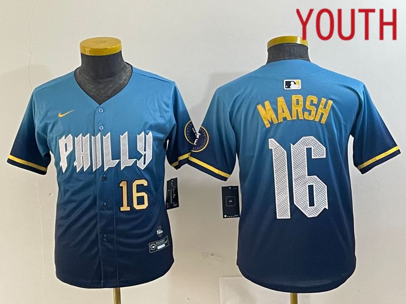 Youth Philadelphia Phillies #16 Marsh Blue City Edition Nike 2024 MLB Jersey style 2